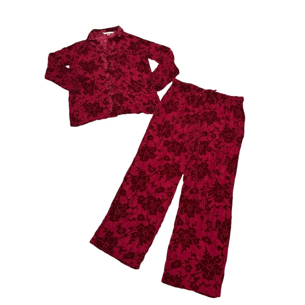 Vintage Y2k Victoria's Secret XS Silk Pajama Set Velvet Whimsygoth Renaissance